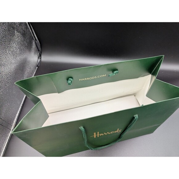 Harrods Green Medium Paper Gift Bag With Sheet Of Floral Tissue Paper GUC - Picture 6 of 6